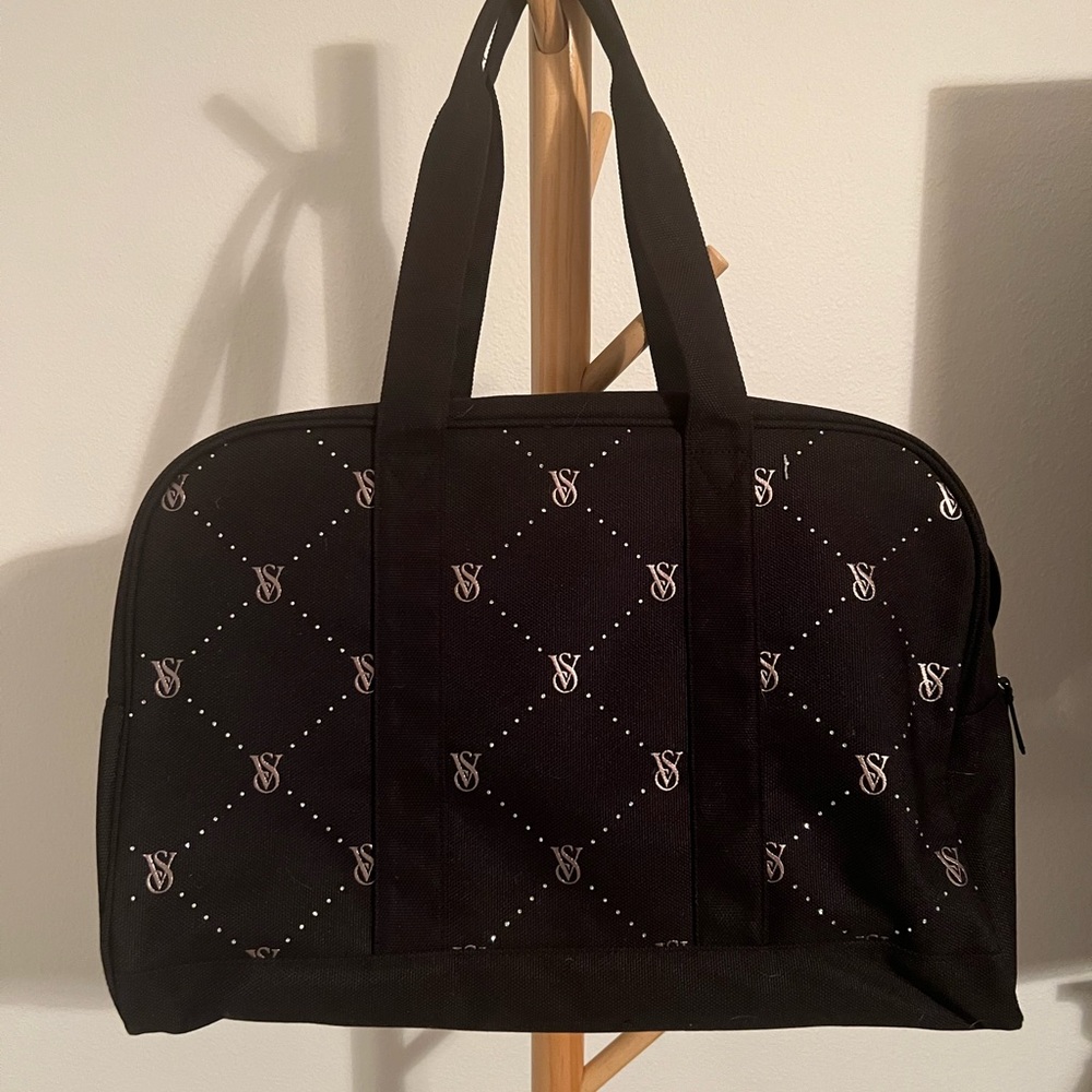 Victoria Secret Black Logo Patterned Tote Bag